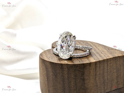 6 Ct Oval Diamond, Moissanite Hidden Halo Engagement Ring