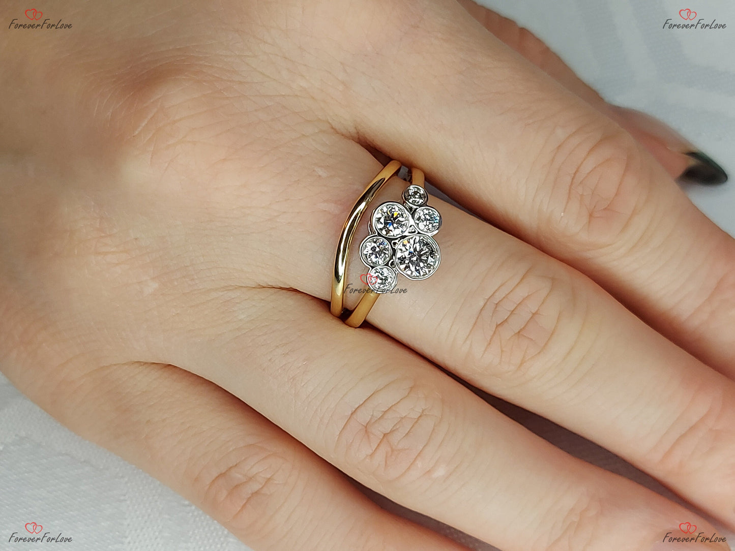 Round Lab Diamond Band Round cut Moissanite Brilliant Cut engagement ring in 935 Argentium Silver — custom handcrafted by Forever For Love