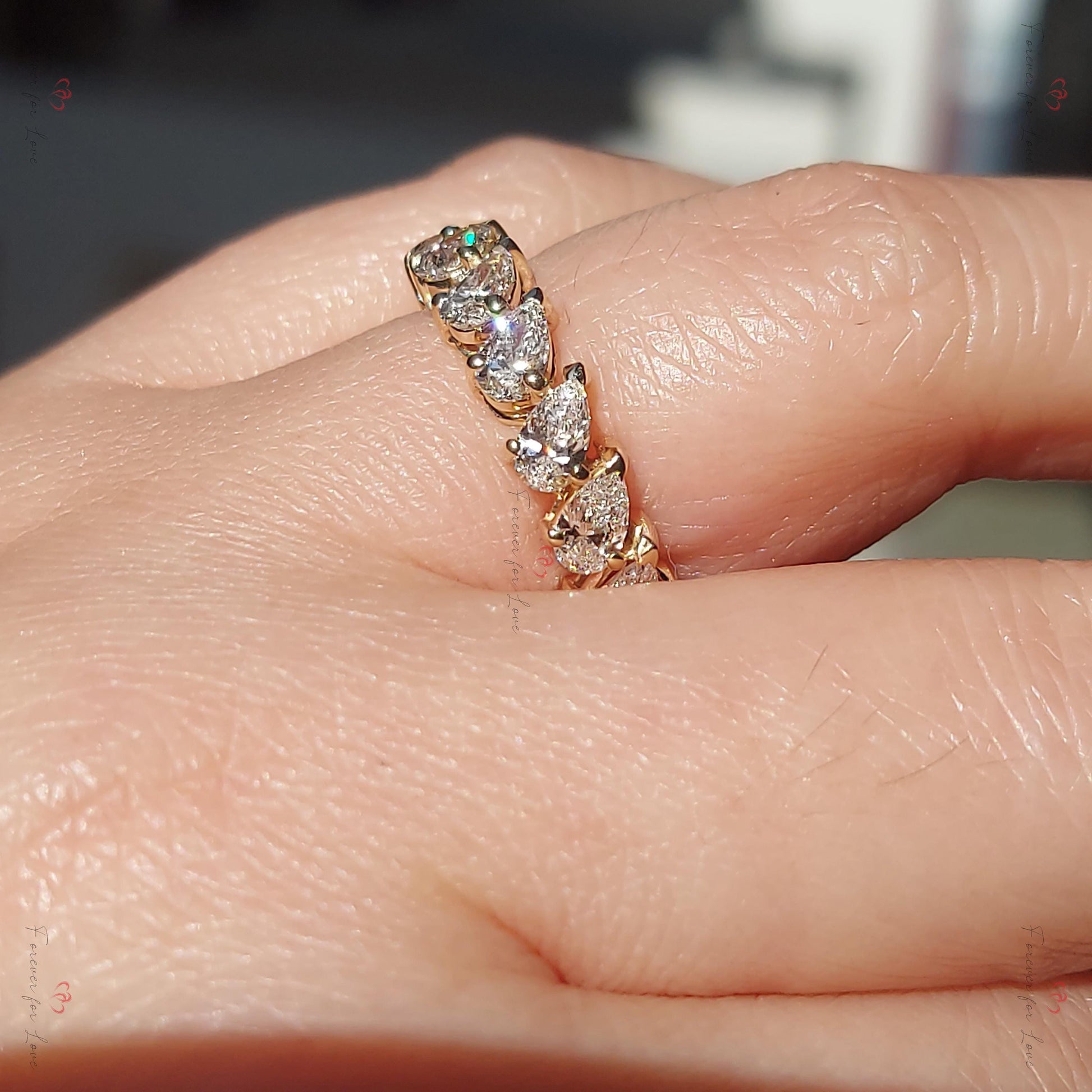 Pear Cut Diamond Lab Grown Full Eternity Band Certified Pear Diamond Band Yellow Gold Full Eternity Wedding Ring sharing Prong Diamond Band