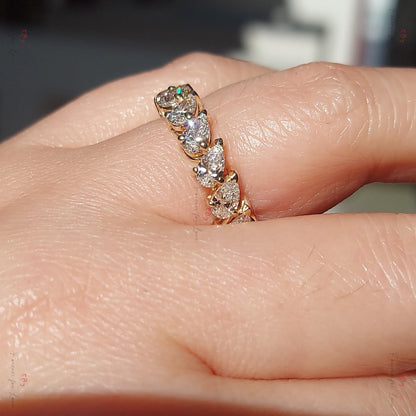 Pear Cut Diamond Lab Grown Full Eternity Band Certified Pear Diamond Band Yellow Gold Full Eternity Wedding Ring sharing Prong Diamond Band