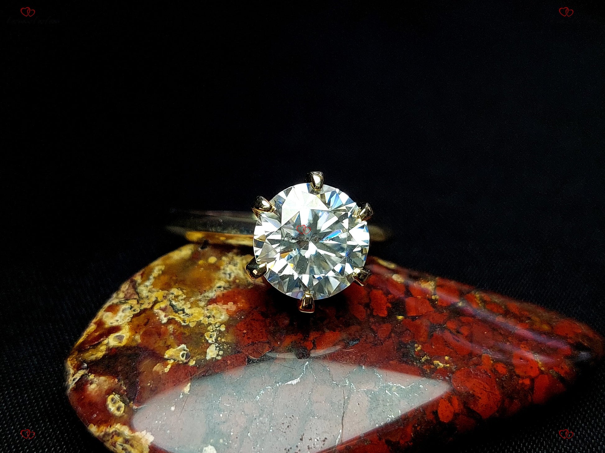 3CT Unique Round Moissanite and Diamond Engagement Ring Solid Yellow Gold Promise Ring Proposal Anniversary Ring Gift for Her