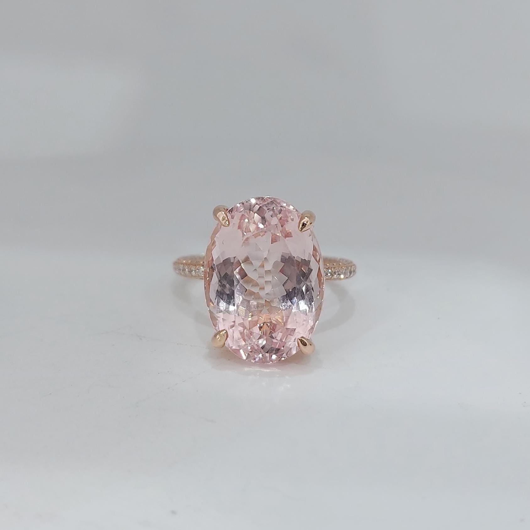 Oval Diamond, Morganite Hidden Halo Engagement Ring