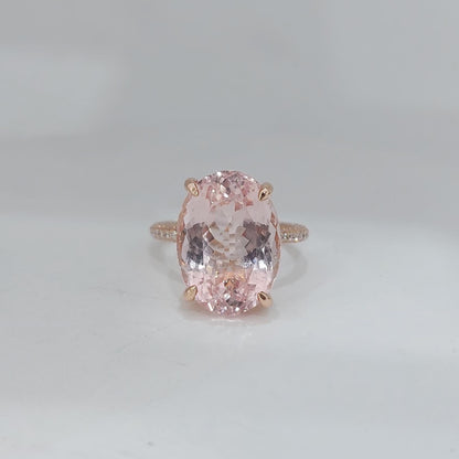 Oval Diamond, Morganite Hidden Halo Engagement Ring