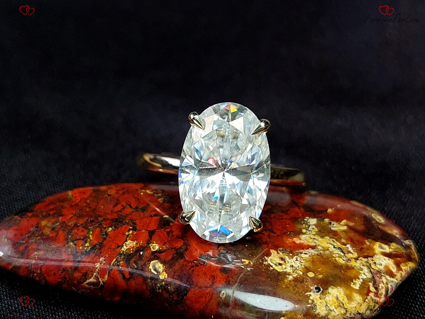 5.5 Ct Oval Moissanite Engagement Ring Oval cut 1Ct Moissanite Brilliant Cut engagement ring in 935 Argentium Silver — custom handcrafted by Forever For Love