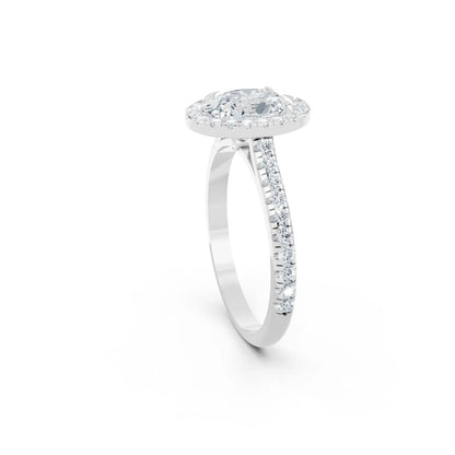 Oval Diamond Engagement Ring with Single Halo and Pave Band Forever For Love