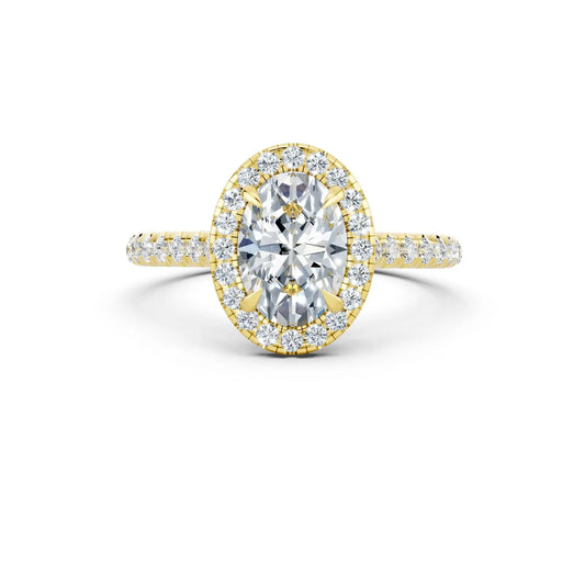 Oval Diamond Engagement Ring with Single Halo and Pave Band Forever For Love