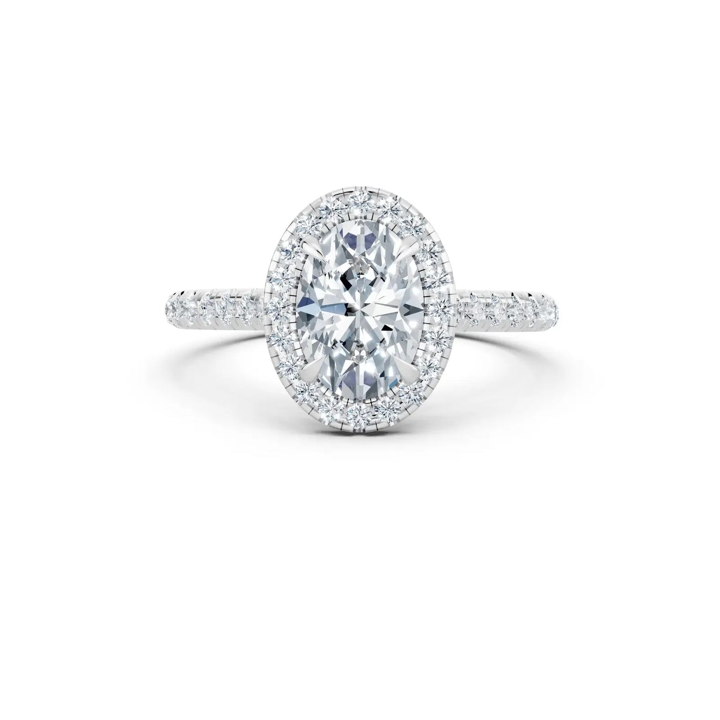 Oval Diamond Engagement Ring with Single Halo and Pave Band Forever For Love