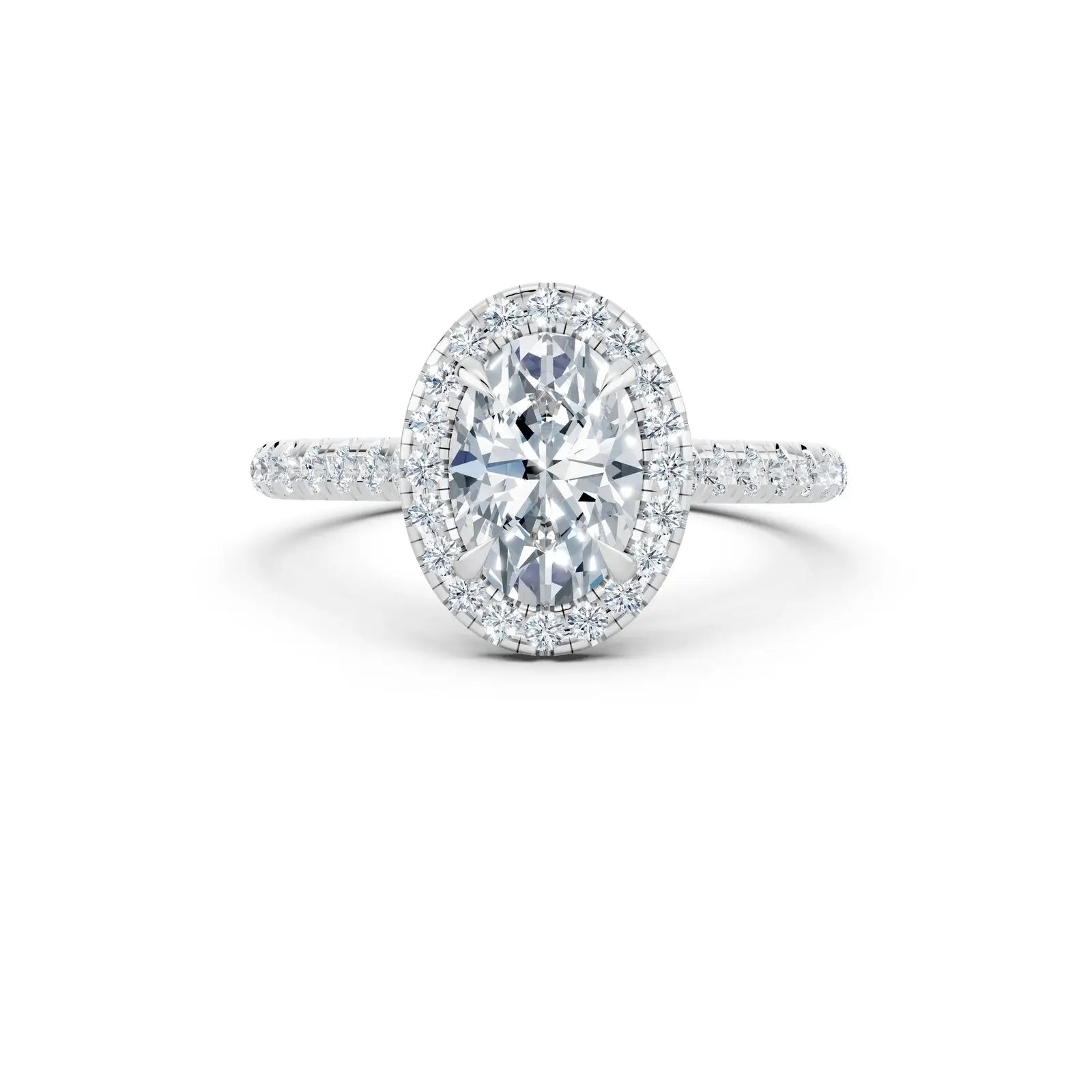 Oval Diamond Engagement Ring with Single Halo and Pave Band Forever For Love