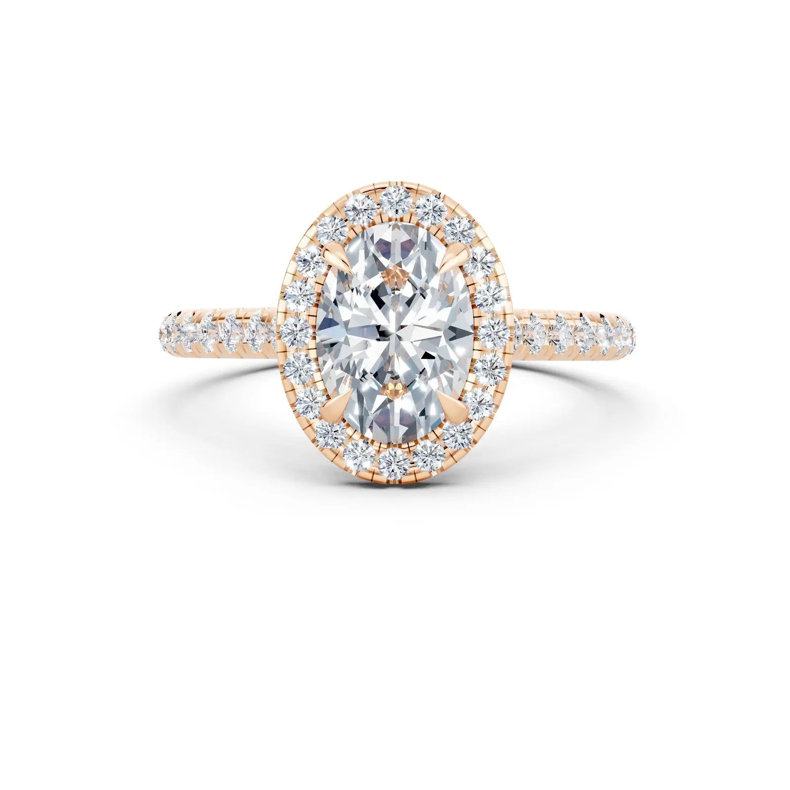 Oval Diamond Engagement Ring with Single Halo and Pave Band Forever For Love