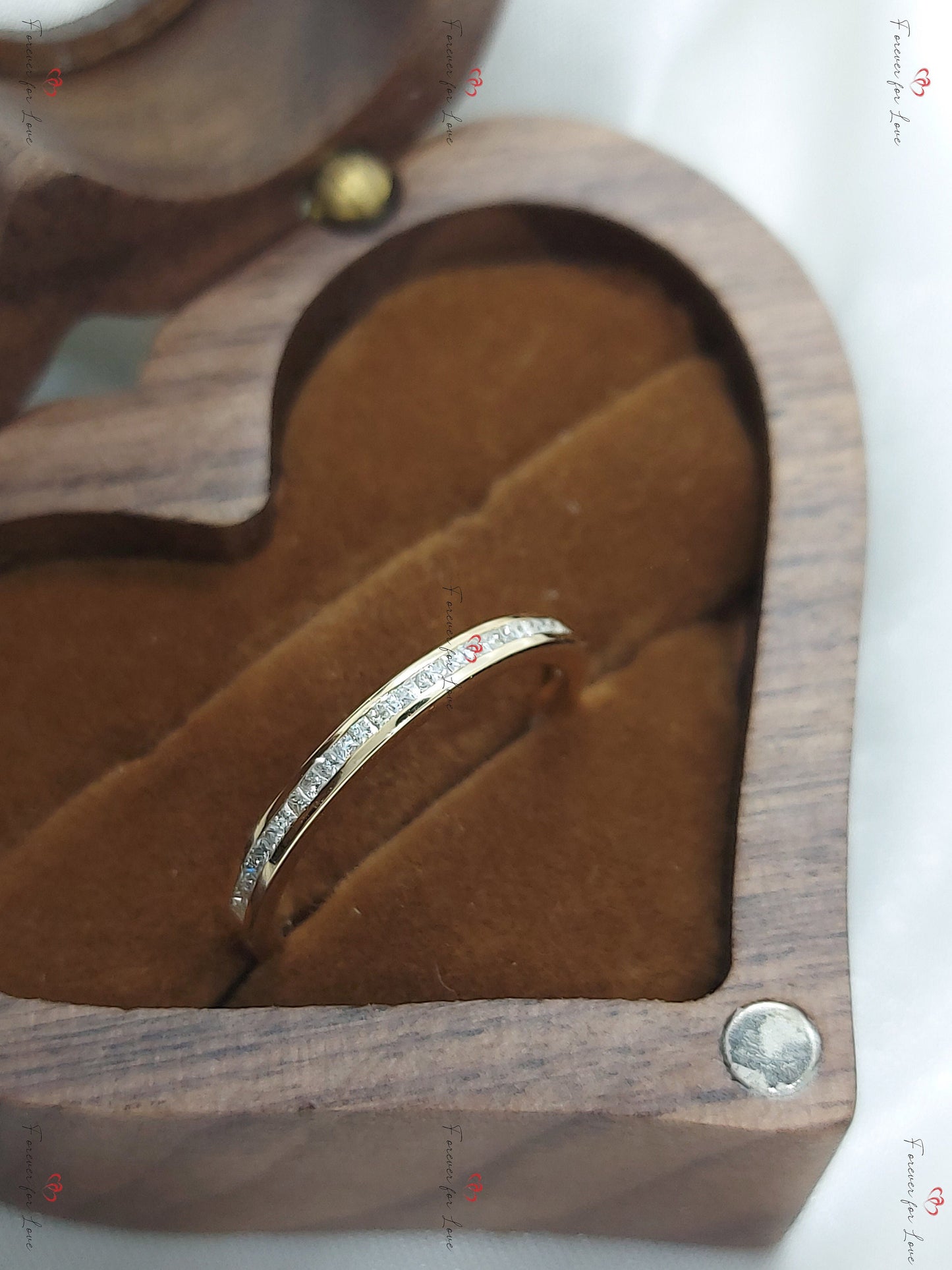 Princess Cut Diamond Half Eternity Ring 1.8mm 18k 14k natural Wedding Band Channel Setting. Yellow Rose White Gold Platinum certified. Princess cut Moissanite Brilliant Cut engagement ring in 935 Argentium Silver — custom handcrafted by Forever For Love