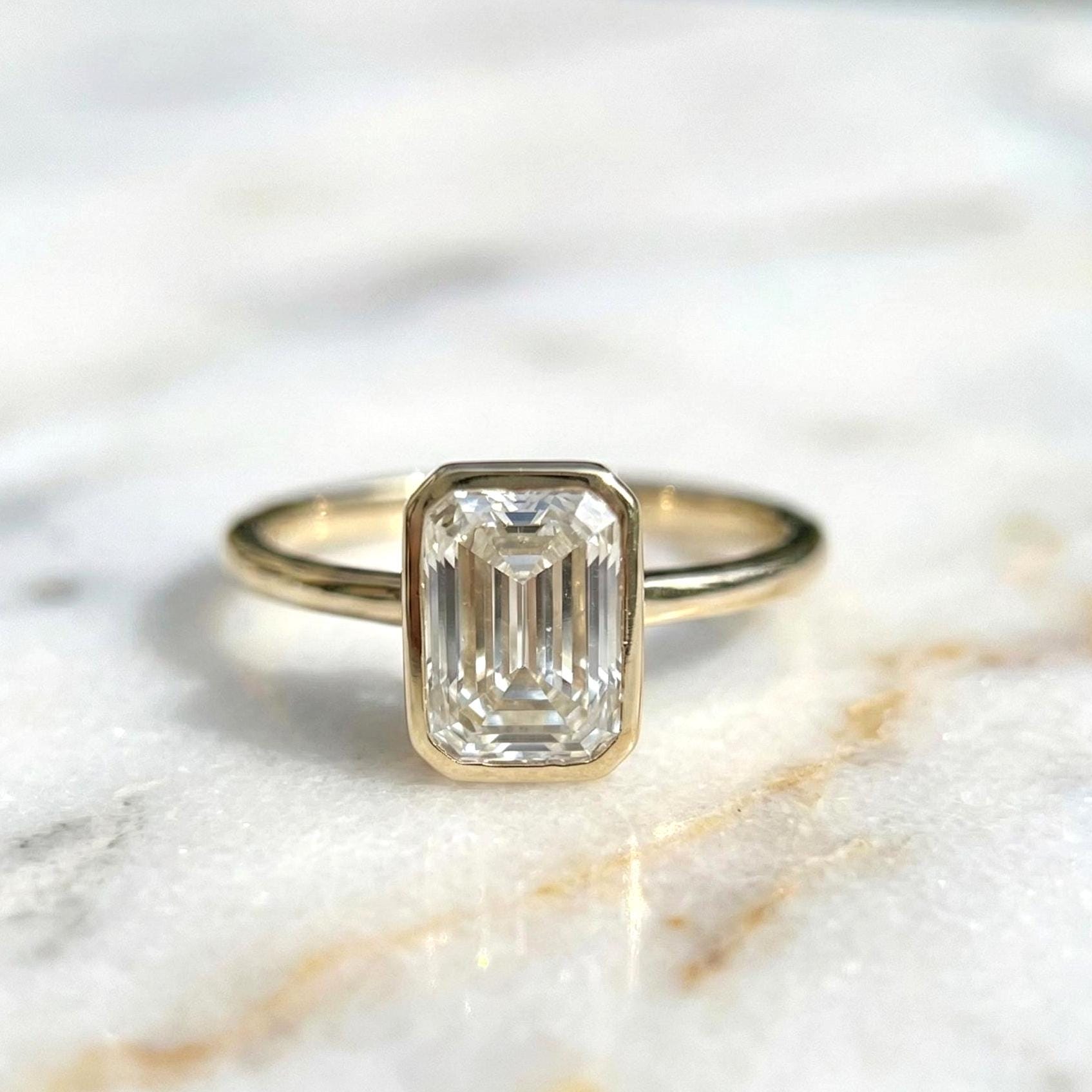 3 Ct Emerald Lab Diamond, Emerald Solitaire Engagement Ring