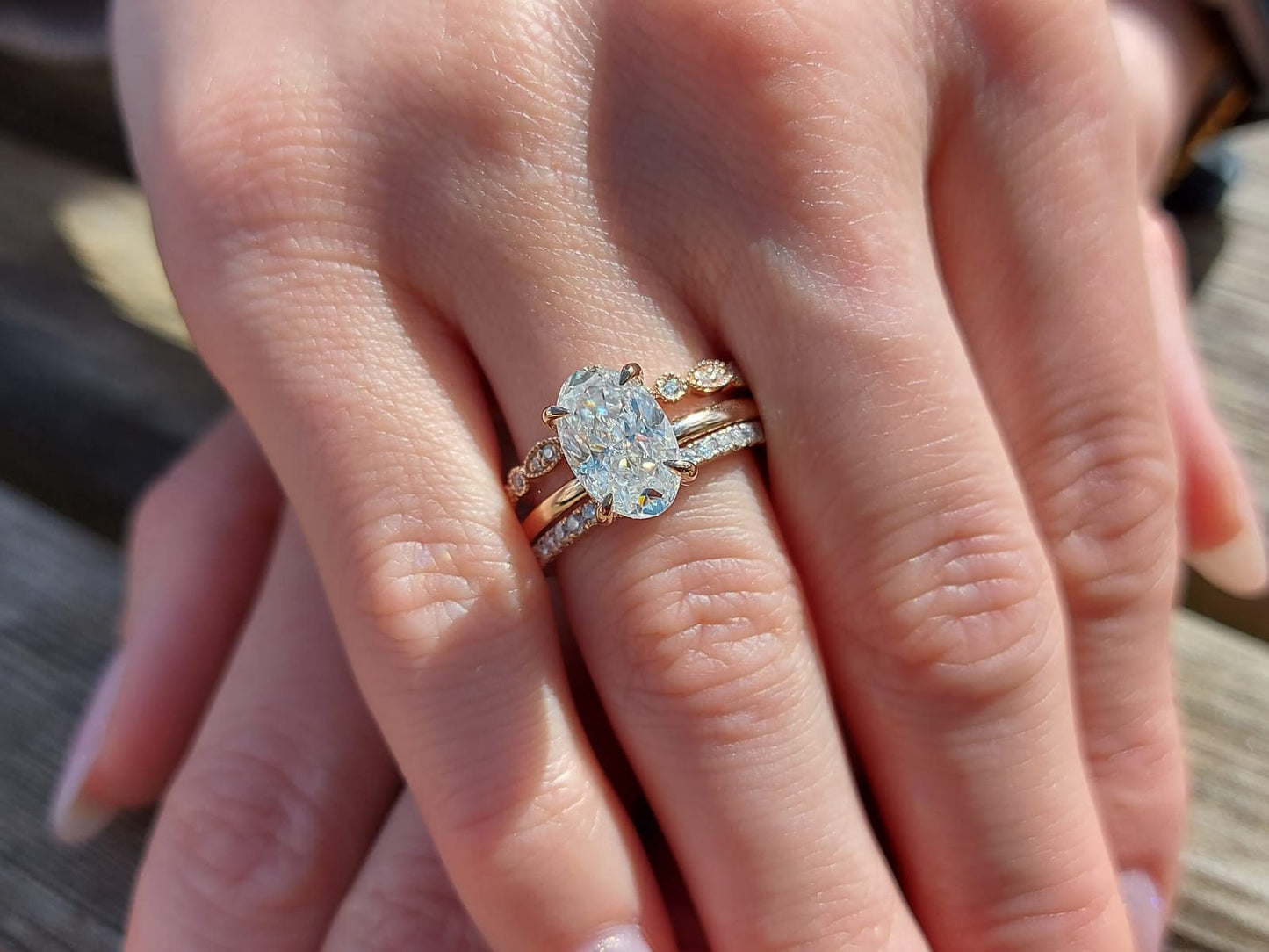 3 Ct Oval Moissanite Eternity Band Oval cut Moissanite Brilliant Cut engagement ring in 935 Argentium Silver — custom handcrafted by Forever For Love