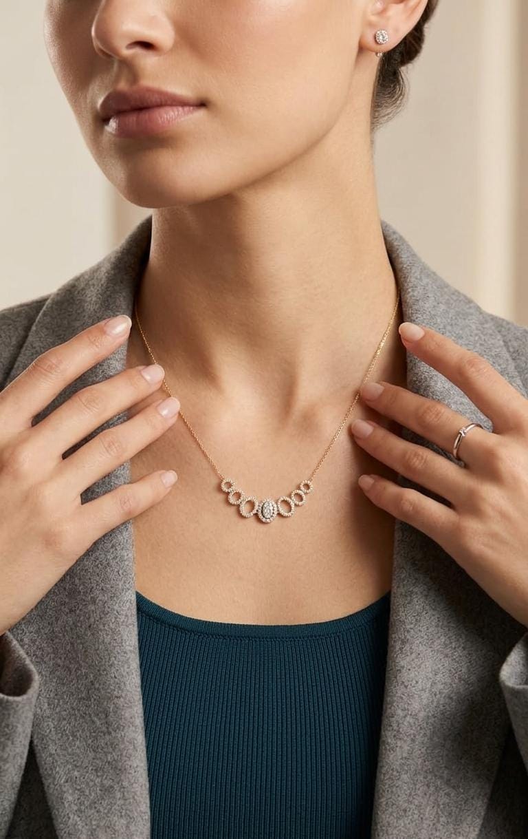 Oval and Round Shaped Lab Diamond Necklace, Diamond Necklace, Solid Gold Jewelry, Lab Grown Diamond, Classic Wedding Necklace ,Gift for Her Moissanite engagement ring in Gold or Platinum — custom handcrafted by Forever For Love