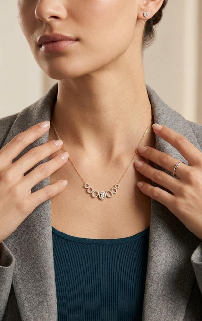 Oval and Round Shaped Lab Diamond Necklace, Diamond Necklace, Solid Gold Jewelry, Lab Grown Diamond, Classic Wedding Necklace ,Gift for Her