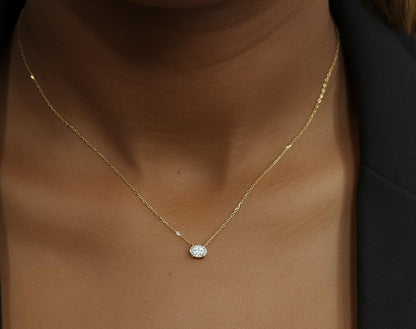 0.5ct Oval diamond Necklace, 14k Yellow Gold, Dainty Minimalist Oval Pendant, Real Diamond Womens Necklace, Special Gift For Her.