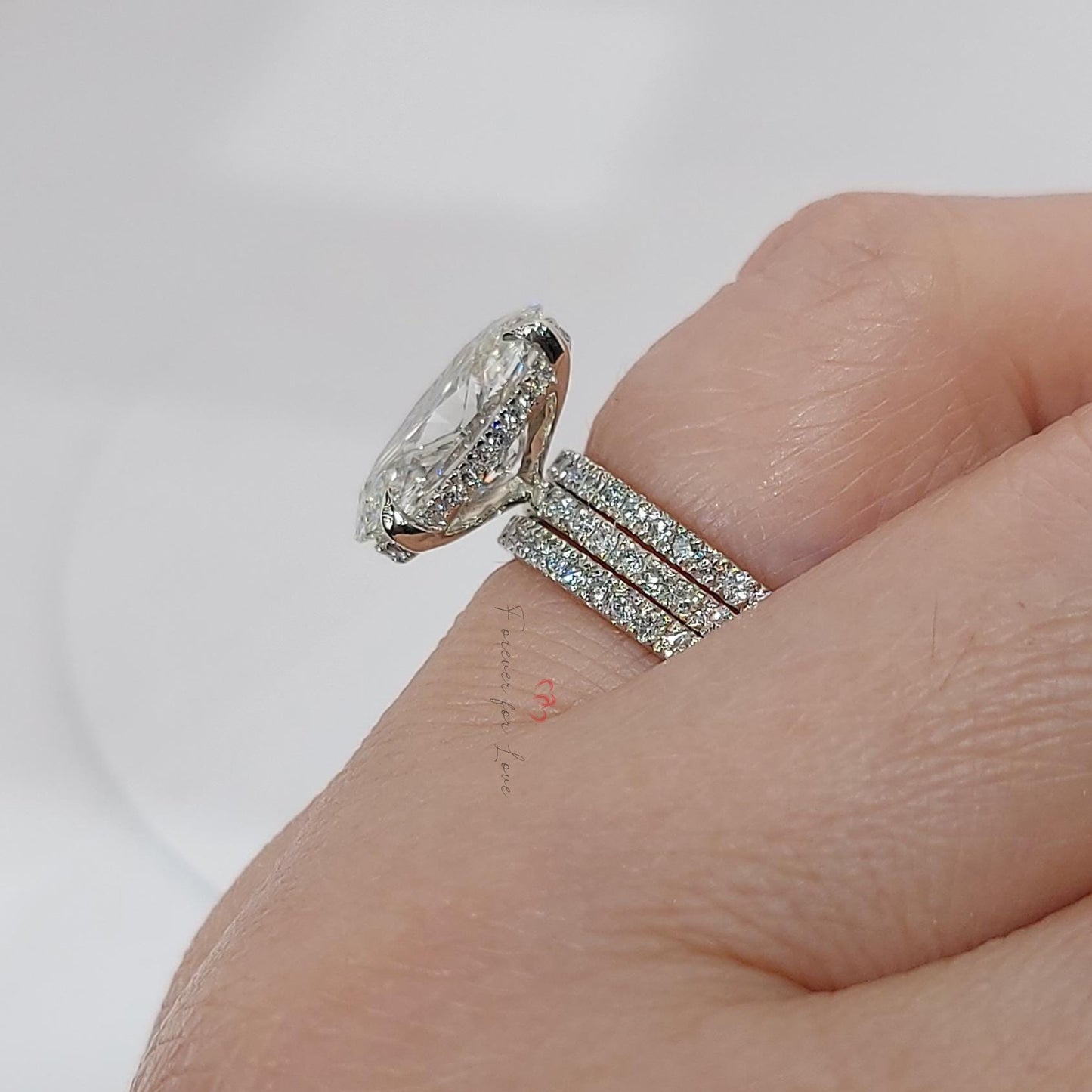 4.5 Ct Oval Lab Diamond Eternity Band Oval cut Moissanite Brilliant Cut engagement ring in 935 Argentium Silver — custom handcrafted by Forever For Love