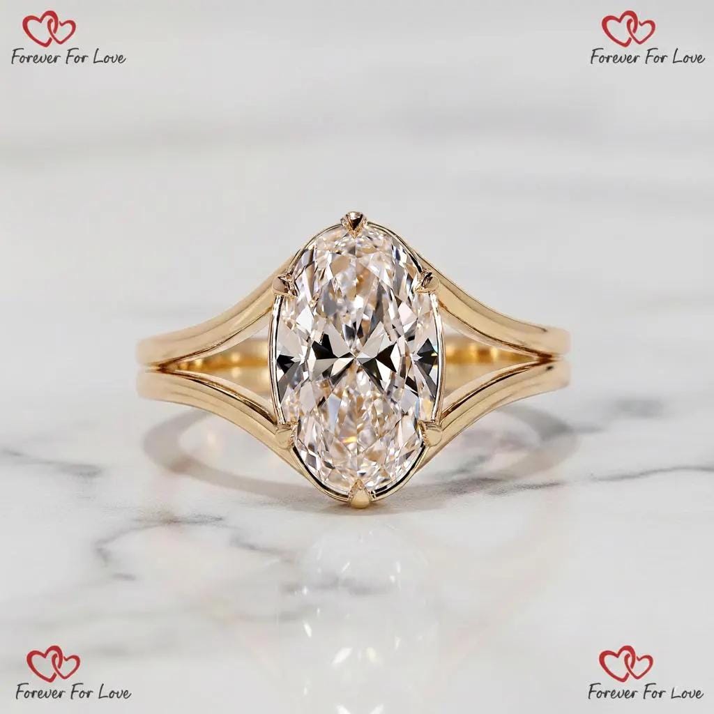 3 Ct Oval Lab Diamond Split Shank Engagement Ring Oval cut 1Ct Moissanite Brilliant Cut engagement ring in 935 Argentium Silver — custom handcrafted by Forever For Love