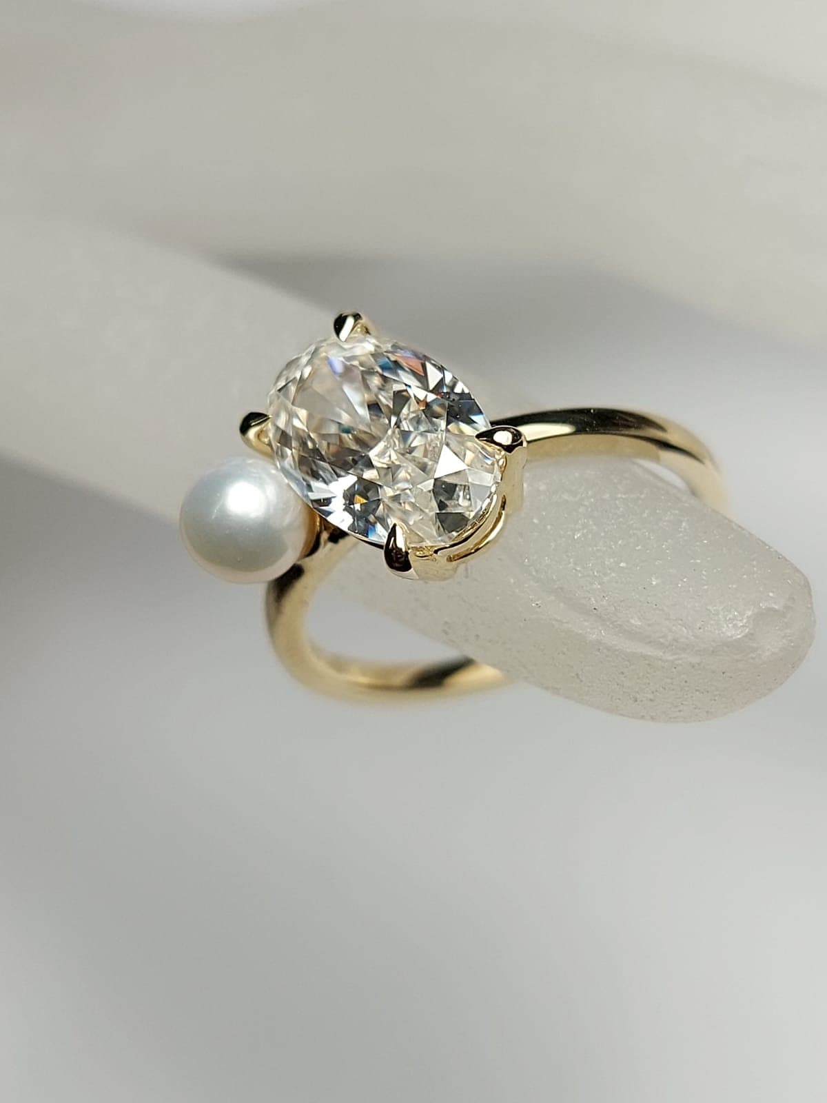 Oval Cut Moissanite Engagement Ring, 3Ct Crushed ice Oval 11*7mm engagement ring, Pearl & Diamond ring, Ariana Grande's Ring.