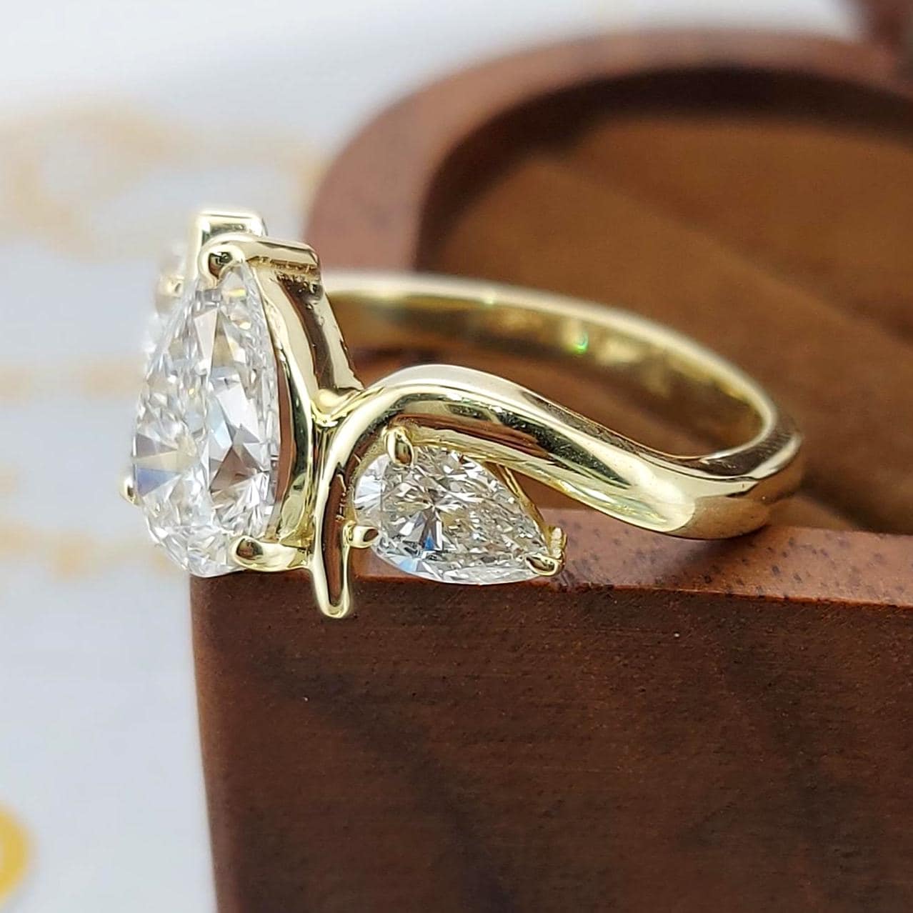 2.2 Ct IGI Certified Pear Lab Diamond Three Stone Ring