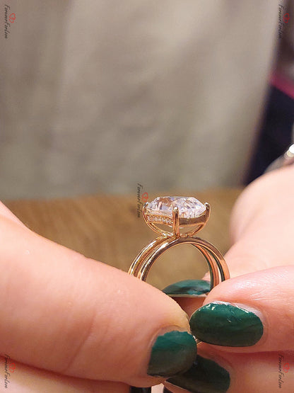 3 CT Vintage Unique OMC Cushion Cut Moissanite Ring, Solid Gold Old Cuts Ring, Hidden halo Solitaire Engagement Ring, B'day Gift For Wife.