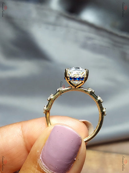 4 Ct Oval Moissanite Hidden Halo Engagement Ring
