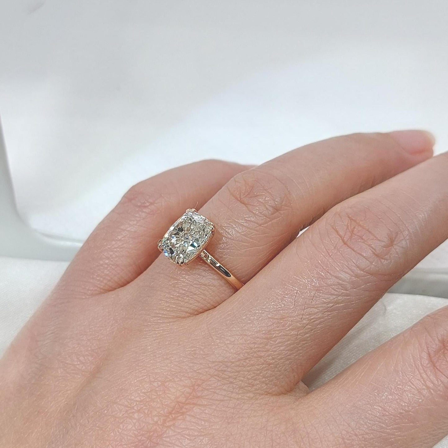 2 Ct IGI Certified Cushion Lab Diamond Hidden Halo Ring Cushion cut 1Ct Moissanite Brilliant Cut engagement ring in 935 Argentium Silver — custom handcrafted by Forever For Love