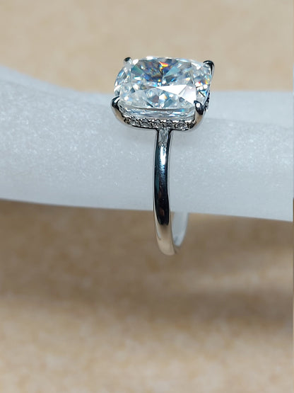 5 Ct Cushion Natural Diamond, Moissanite Hidden Halo Engagement Ring