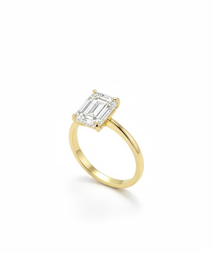 1.50 Ct Emerald Moissanite, Emerald Solitaire Engagement Ring
