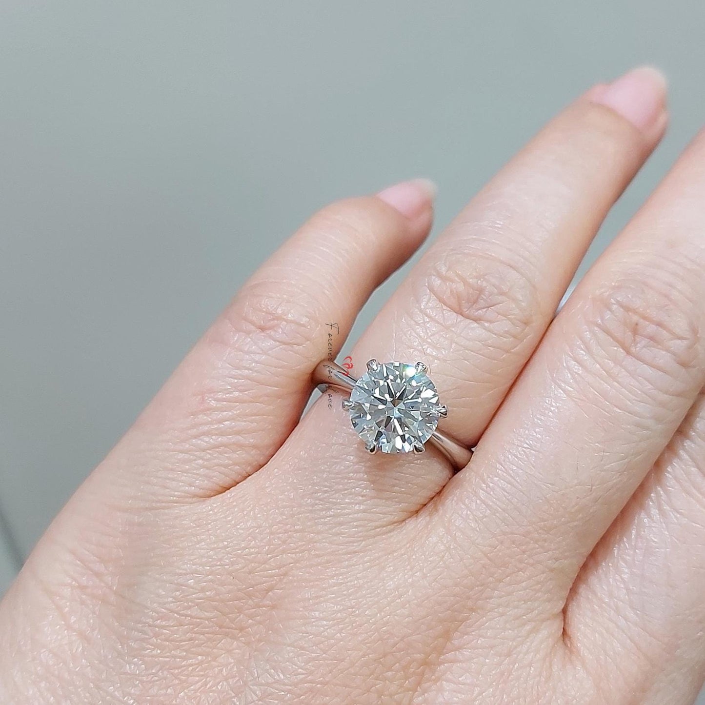 4 Ct Round Lab Diamond Solitaire Engagement Ring – E VVS2 Round cut 1Ct Moissanite Brilliant Cut engagement ring in 935 Argentium Silver — custom handcrafted by Forever For Love