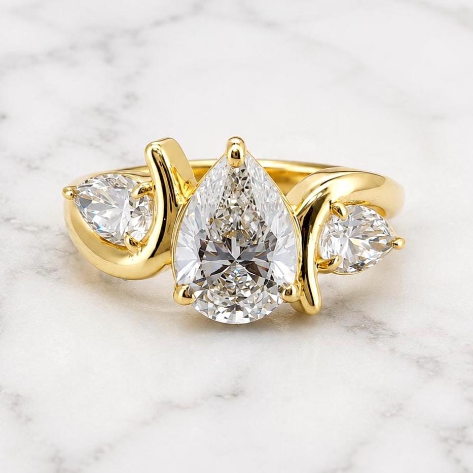2.2 Ct IGI Certified Pear Lab Diamond Three Stone Ring