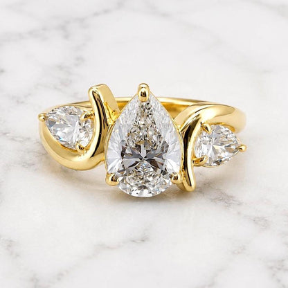 2.2 Ct IGI Certified Pear Lab Diamond Three Stone Ring