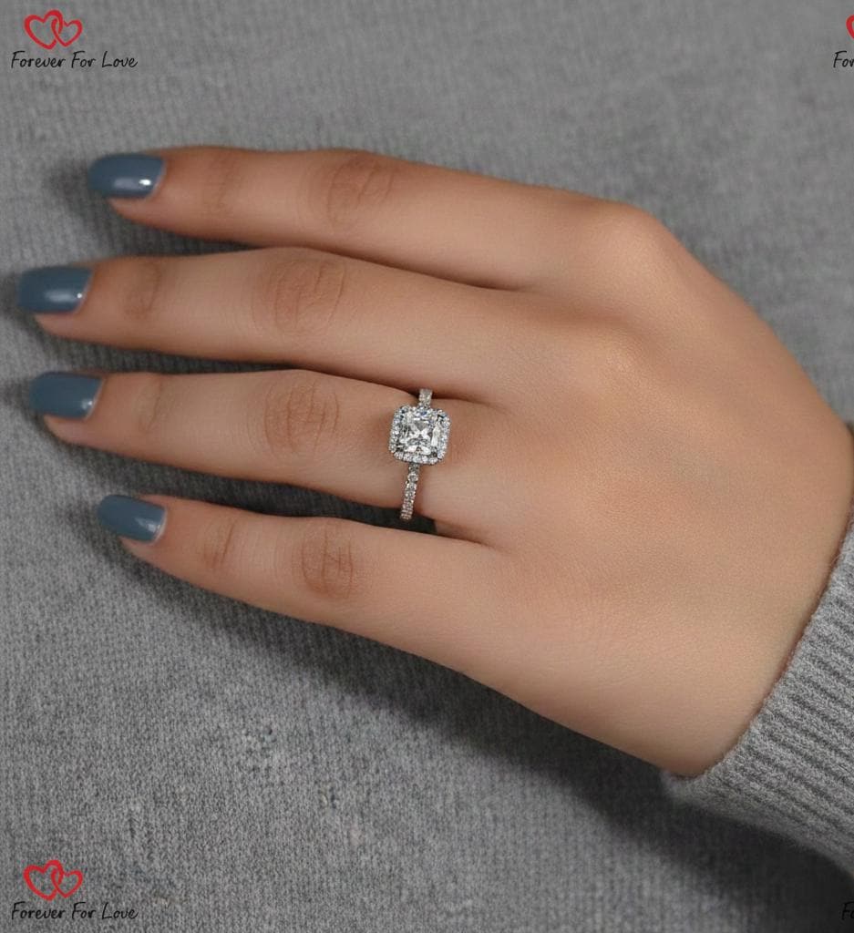 1.5 Ct Asscher Lab Diamond Halo Engagement Ring