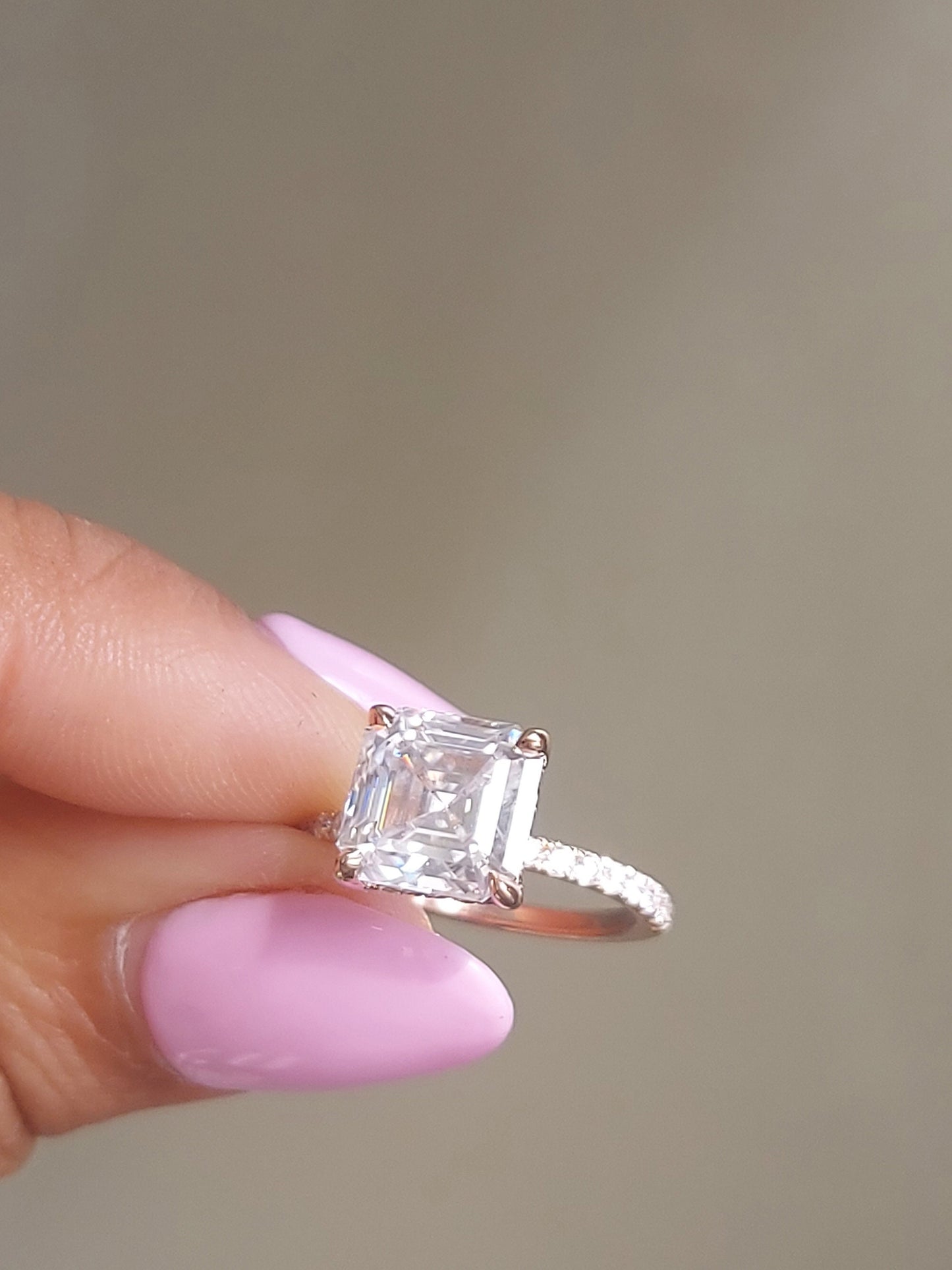3 Ct Asscher Moissanite Engagement Ring Asscher cut 1Ct Moissanite Brilliant Cut engagement ring in 935 Argentium Silver — custom handcrafted by Forever For Love