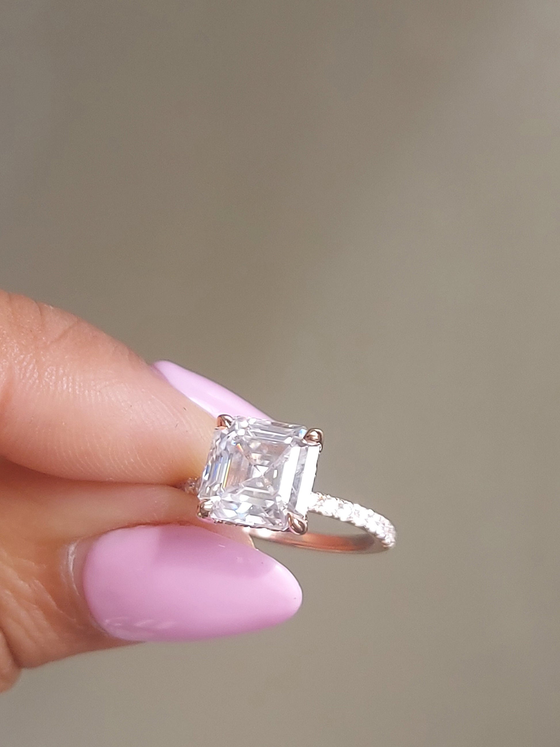 3 Ct Asscher Moissanite Engagement Ring