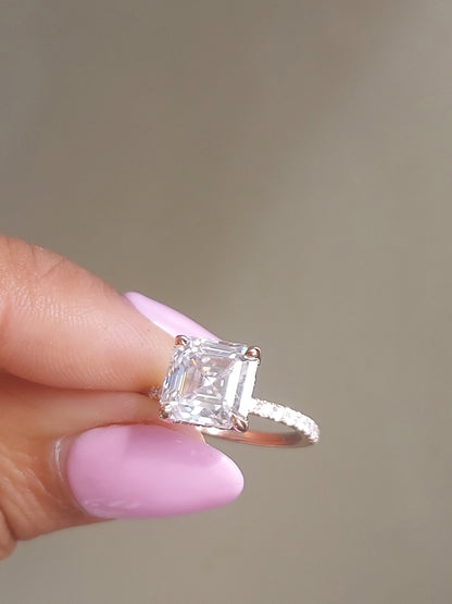 3 Ct Asscher Moissanite Engagement Ring