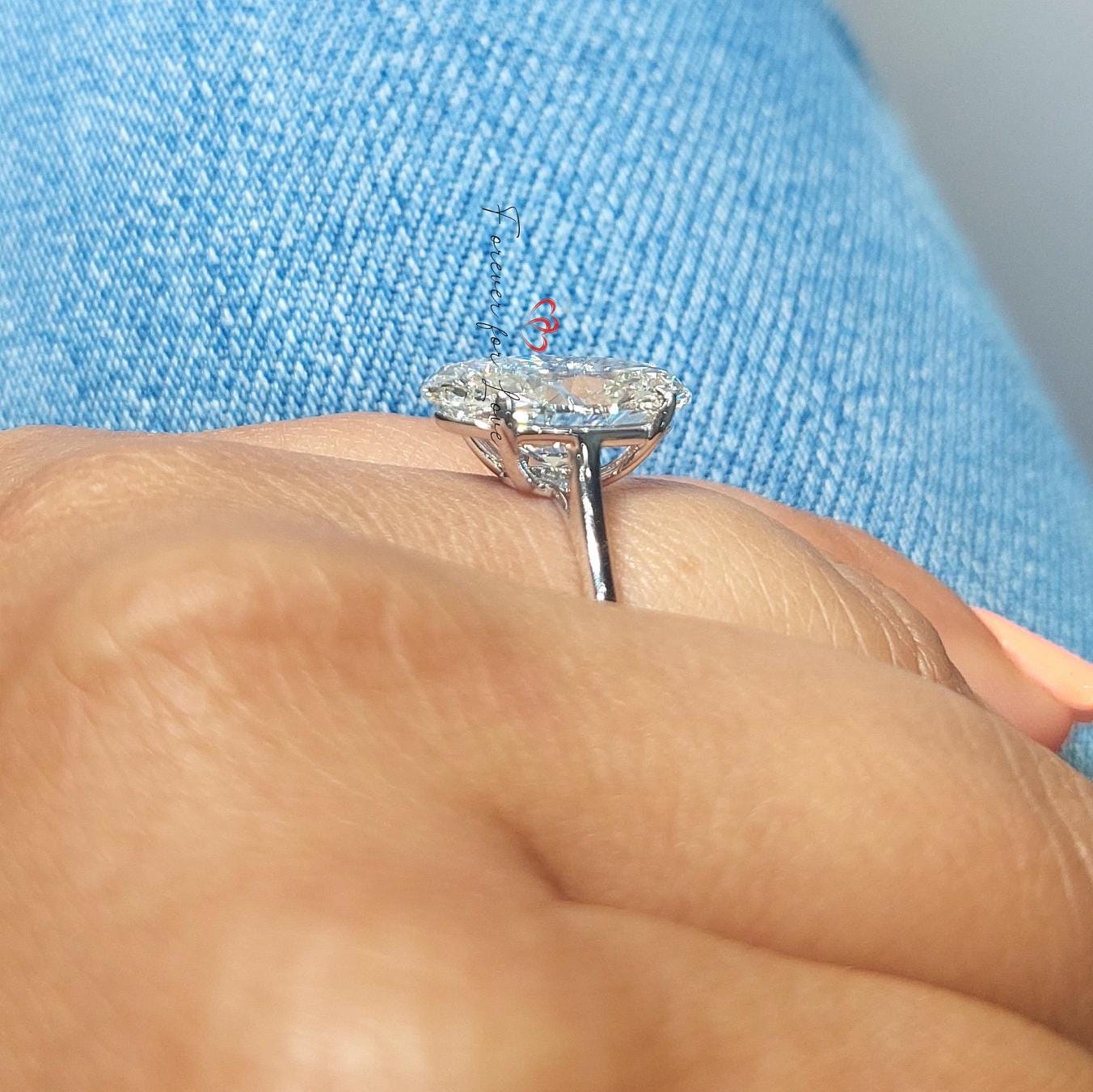 6 Ct Oval Lab Diamond Solitaire with Carat Options Oval cut 1Ct Moissanite Brilliant Cut engagement ring in 935 Argentium Silver — custom handcrafted by Forever For Love