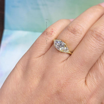 1.5 CT IGI Certified Cushion Lab Created Brilliant Cut Ring Diamond Engagement Ring, Cushion Three stone cluster Lab Grown Engagement Ring