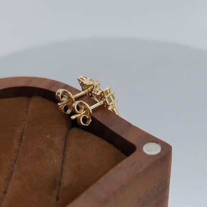14k Gold Teddy Cluster Ohrringe, Baguette- und runde Diamanten, Labordiamant-Ohrstecker, im Labor gezüchteter Diamant, Ohrstecker aus massivem Gold, perfektes Geschenk