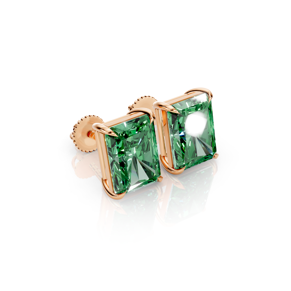 Ohrstecker mit Smaragd-Diamanten in Farbe Moissanite engagement ring in 10K Massivgold — custom handcrafted by Forever For Love