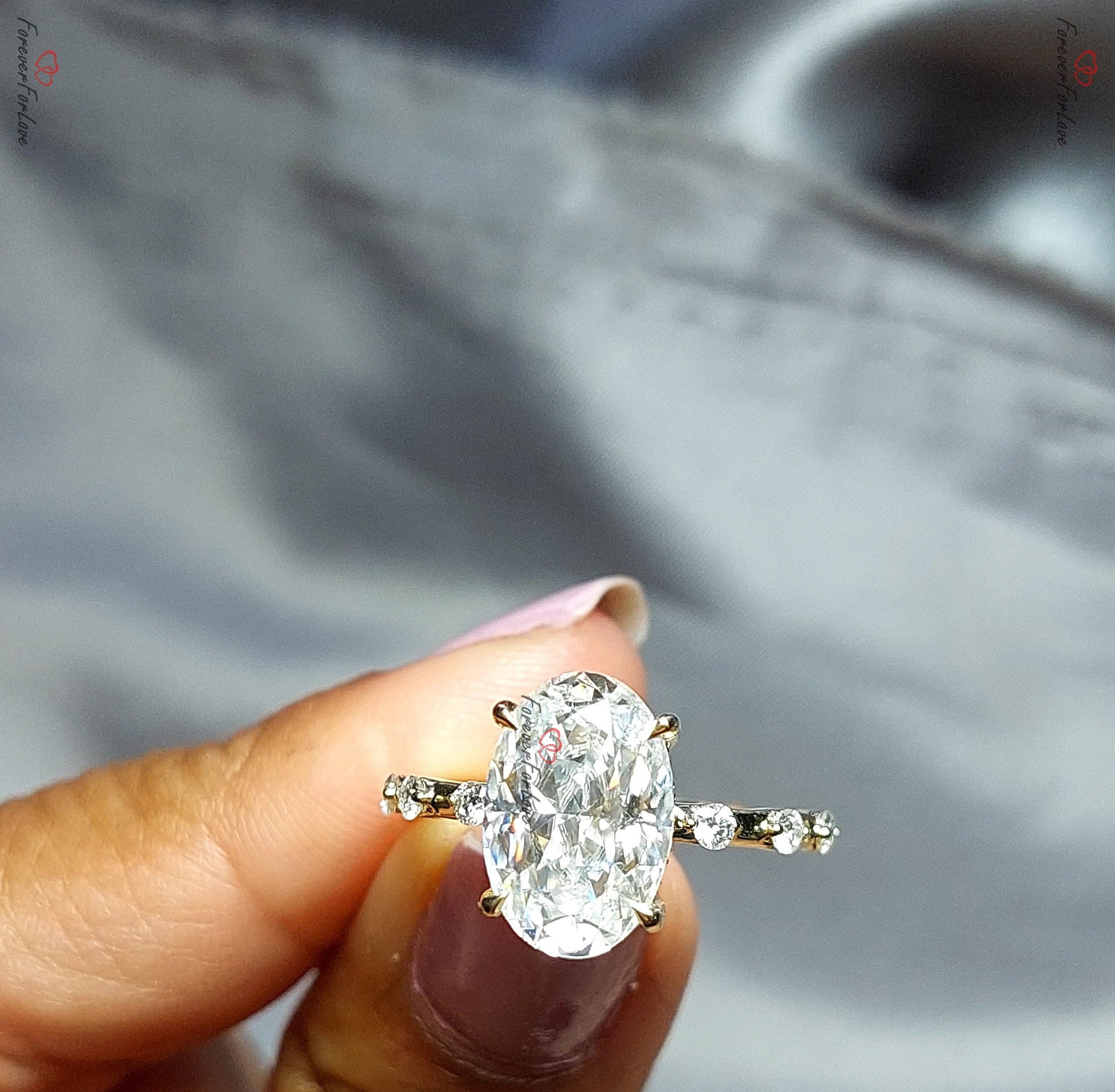 4 Ct Oval Moissanite Hidden Halo Engagement Ring