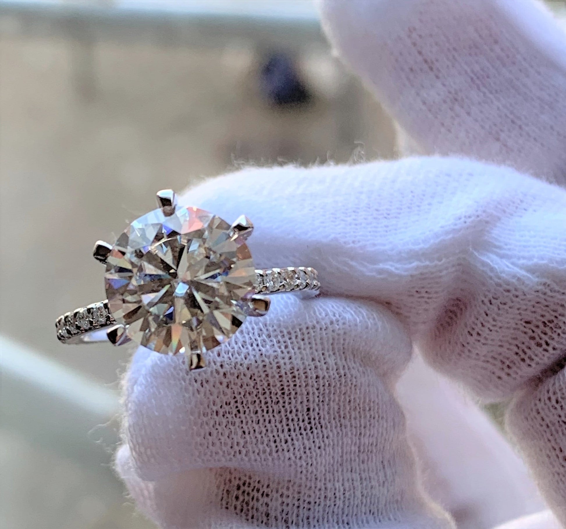 4 Ct Round Natural Diamond, Moissanite Engagement Ring