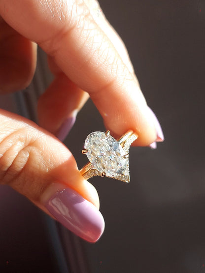 4 Ct Oval Diamond, Moissanite Hidden Halo Engagement Ring