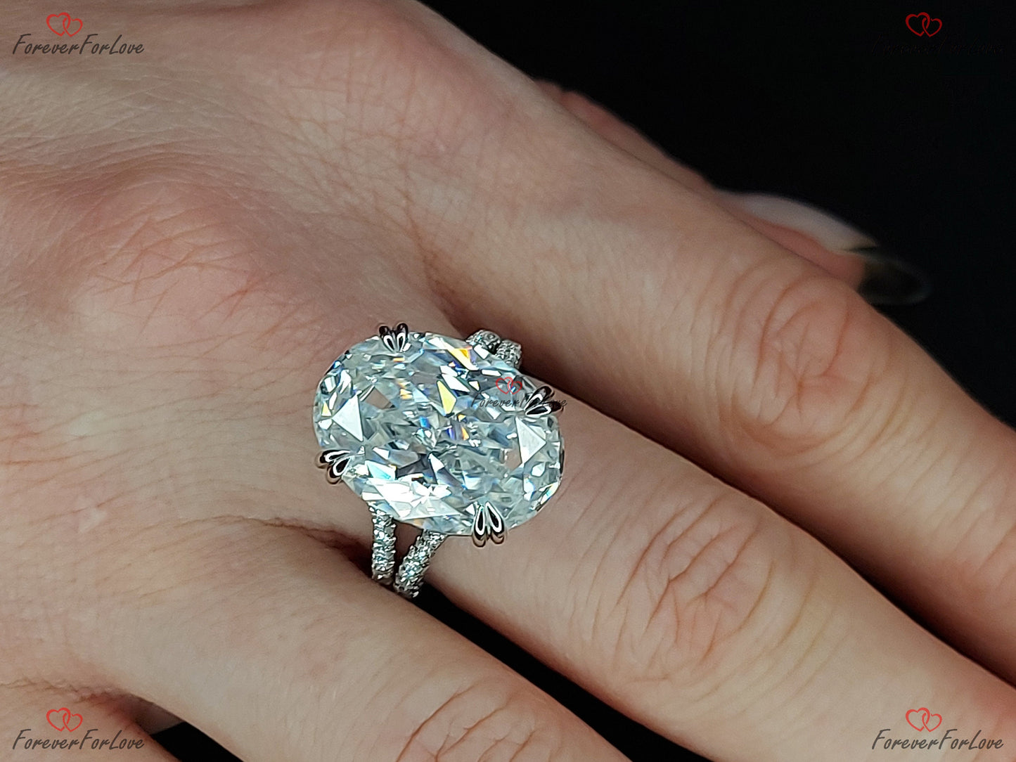 2.5 Ct Oval Moissanite Hidden Halo Engagement Ring Oval cut 1Ct Moissanite Brilliant Cut engagement ring in 935 Argentium Silver — custom handcrafted by Forever For Love