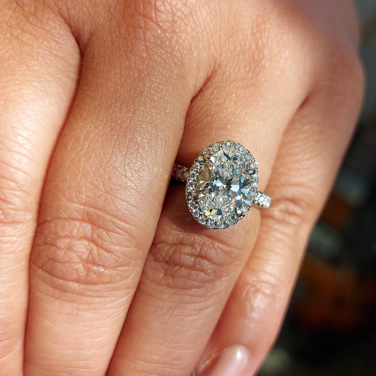 3 Ct Oval Lab Diamond Hidden Halo Engagement Ring Oval cut 1Ct Moissanite Brilliant Cut engagement ring in 935 Argentium Silver — custom handcrafted by Forever For Love