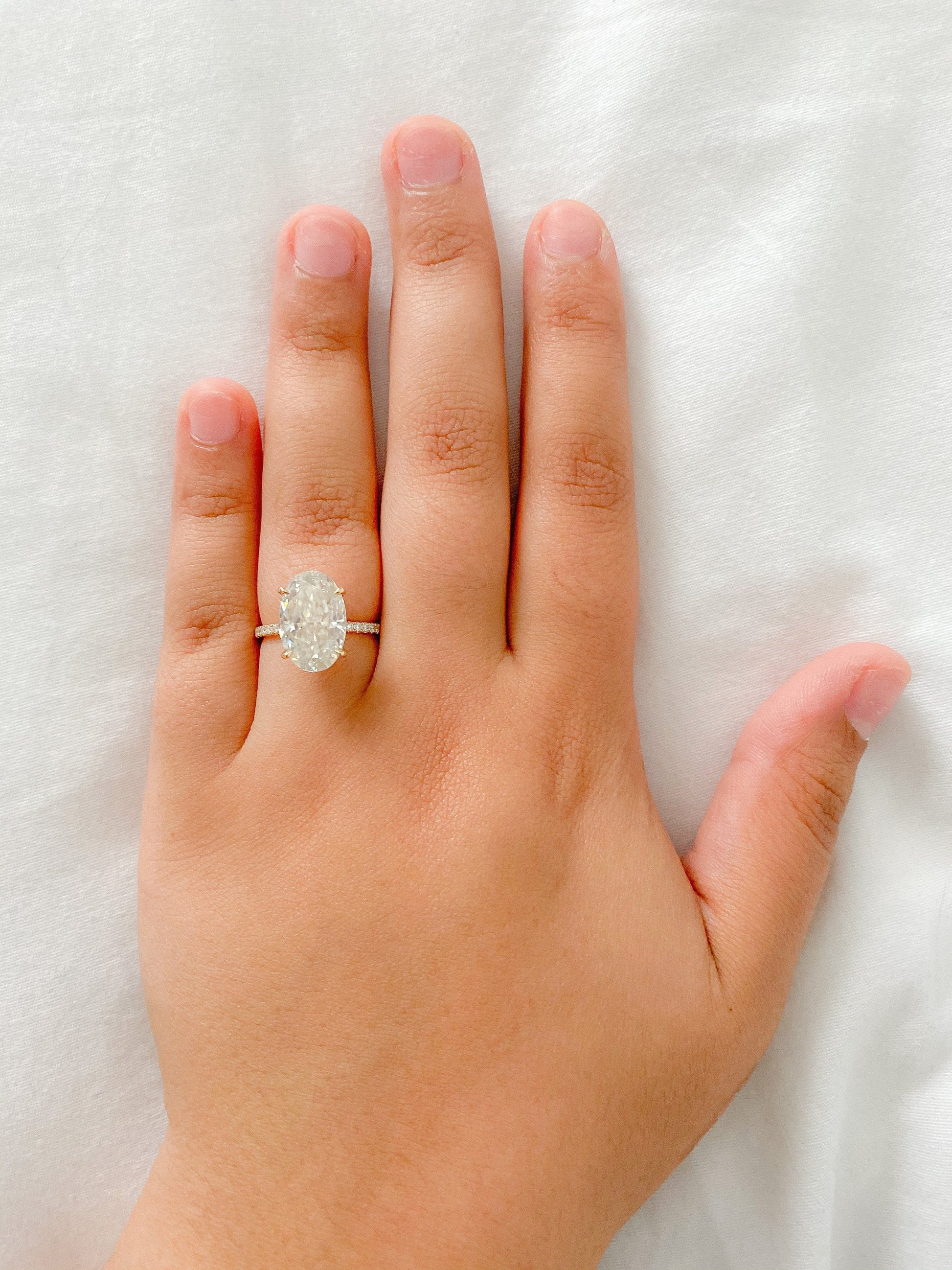 7 Ct Oval Diamond, Moissanite Hidden Halo Engagement Ring