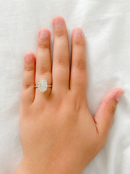 7 Ct Oval Diamond, Moissanite Hidden Halo Engagement Ring