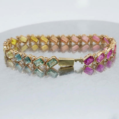 Buntes Tennisarmband 14K Weißgold Baguette- und rundes Tennisarmband, Laborgezüchtetes Armband, Wunderschönes gelbes Diamantarmband