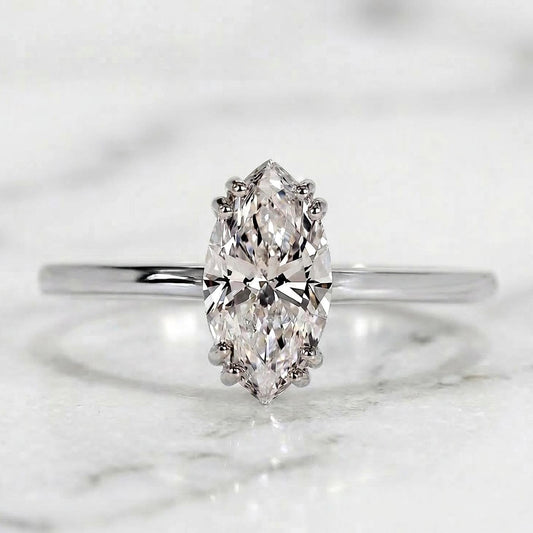 Marquise Lab Diamond Solitaire Engagement Ring
