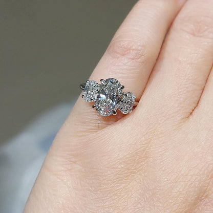 3 Ct IGI Certified Oval Lab Diamond Three Stone Ring