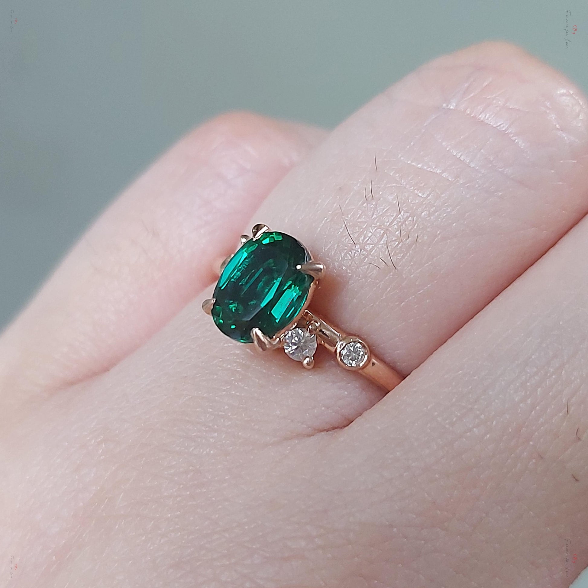 Oval Diamond, Emerald Engagement Ring